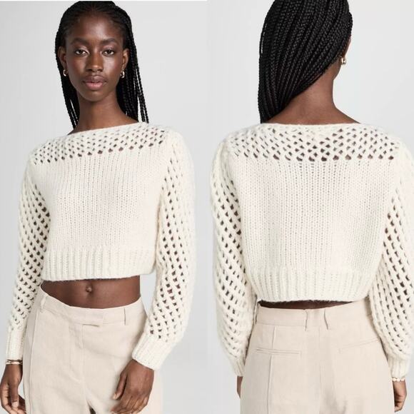 LoveShackFancy Larson Crop Pullover Sweater Top White Baby Alpaca Wool Small NWT - Picture 9 of 9